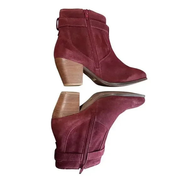 NWT Diba Shoes Bootie Burgundy Suede Brown Buckle Leather Women Sleek Block Heel - Picture 5 of 8